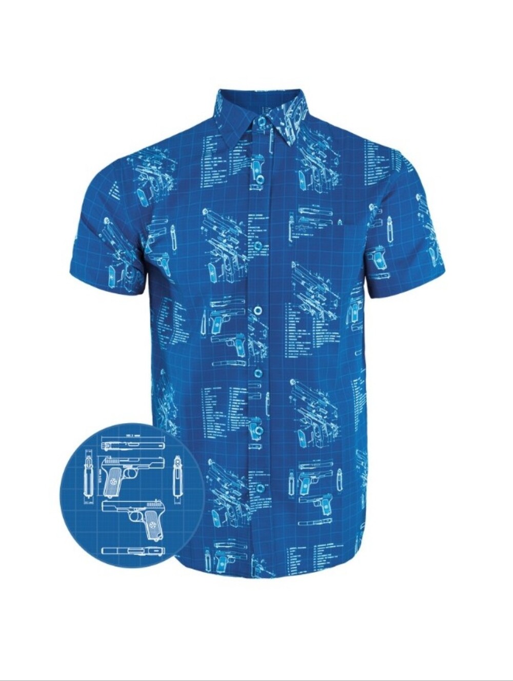 Retro Rifle The Blueprint Shirt Blue Button Up Short Sleeve Mens Medium Tacticle